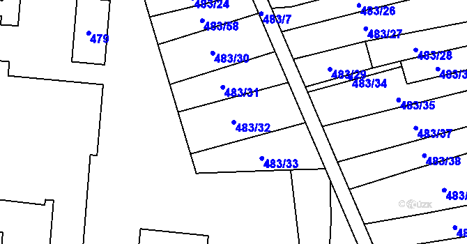 Parcela st. 483/32 v KÚ Josefov u Jaroměře, Katastrální mapa