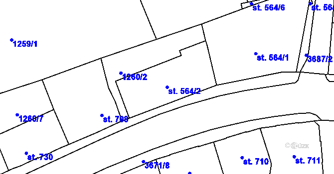 Parcela st. 564/2 v KÚ Jezbiny, Katastrální mapa