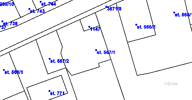 Parcela st. 567/1 v KÚ Jezbiny, Katastrální mapa