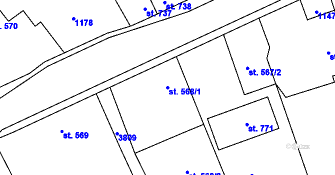 Parcela st. 568/1 v KÚ Jezbiny, Katastrální mapa
