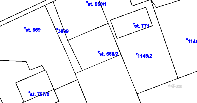 Parcela st. 568/2 v KÚ Jezbiny, Katastrální mapa