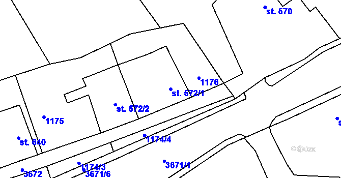 Parcela st. 572/1 v KÚ Jezbiny, Katastrální mapa