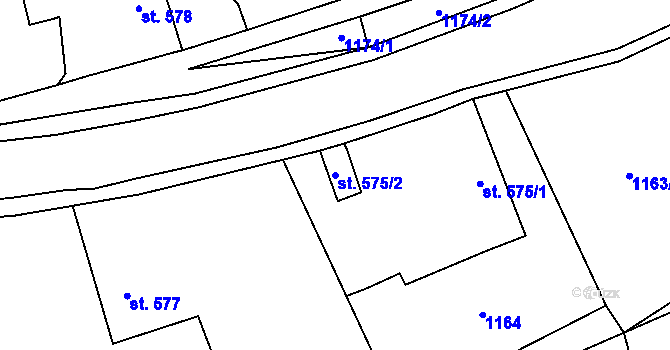 Parcela st. 575/2 v KÚ Jezbiny, Katastrální mapa