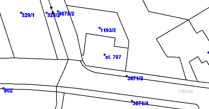 Parcela st. 707 v KÚ Jezbiny, Katastrální mapa