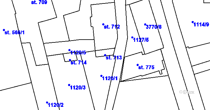 Parcela st. 713 v KÚ Jezbiny, Katastrální mapa