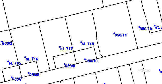 Parcela st. 718 v KÚ Jezbiny, Katastrální mapa