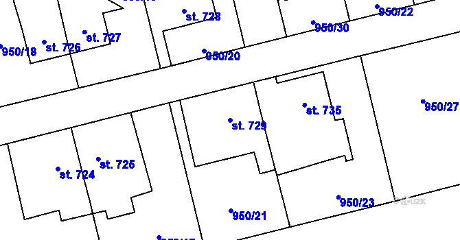 Parcela st. 729 v KÚ Jezbiny, Katastrální mapa
