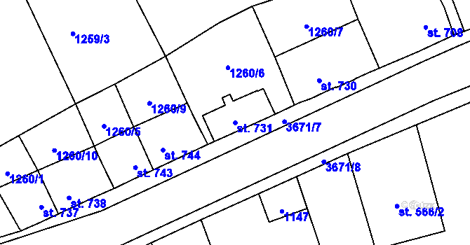 Parcela st. 731 v KÚ Jezbiny, Katastrální mapa