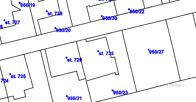 Parcela st. 735 v KÚ Jezbiny, Katastrální mapa