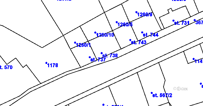 Parcela st. 738 v KÚ Jezbiny, Katastrální mapa