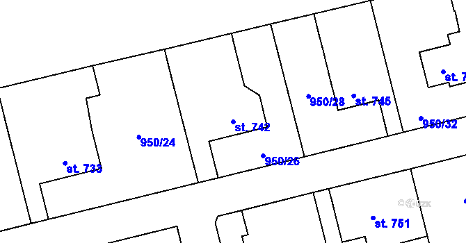 Parcela st. 742 v KÚ Jezbiny, Katastrální mapa