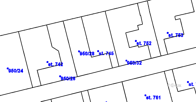 Parcela st. 745 v KÚ Jezbiny, Katastrální mapa