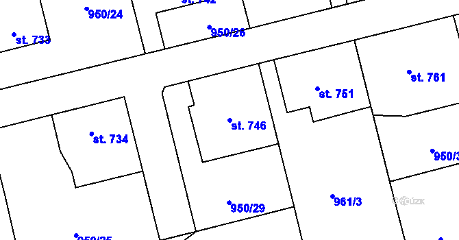 Parcela st. 746 v KÚ Jezbiny, Katastrální mapa