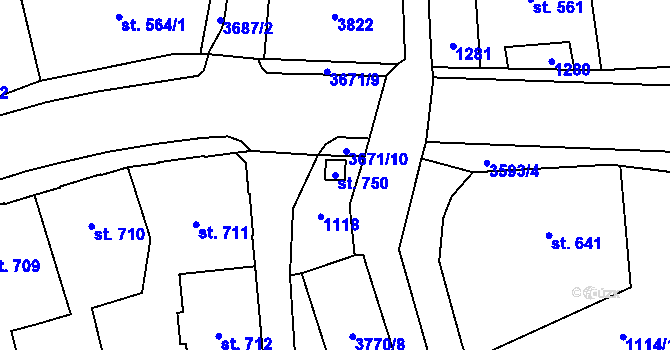 Parcela st. 750 v KÚ Jezbiny, Katastrální mapa