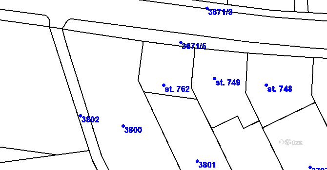 Parcela st. 762 v KÚ Jezbiny, Katastrální mapa