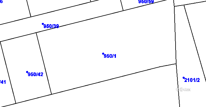 Parcela st. 950/1 v KÚ Jezbiny, Katastrální mapa