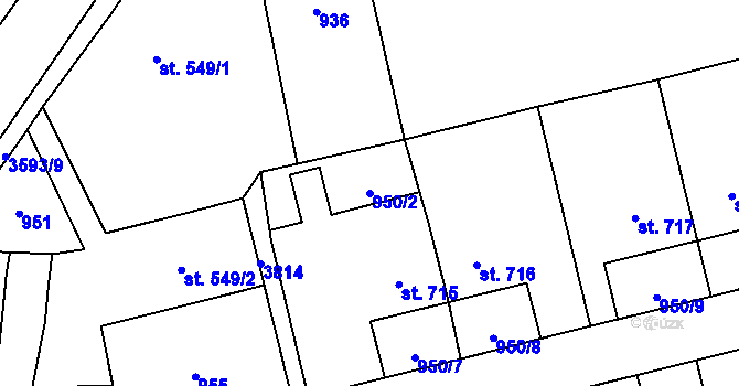 Parcela st. 950/2 v KÚ Jezbiny, Katastrální mapa
