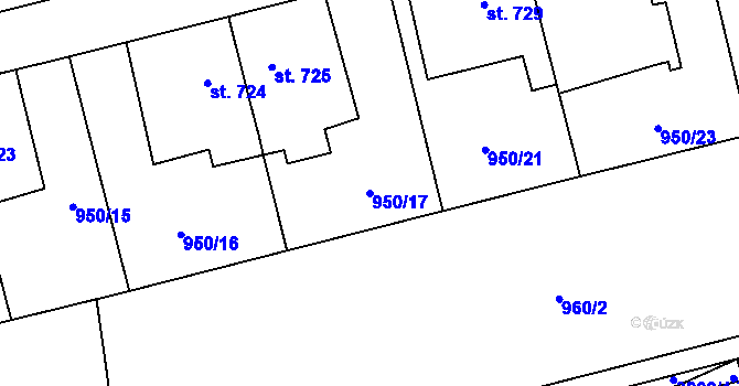 Parcela st. 950/17 v KÚ Jezbiny, Katastrální mapa