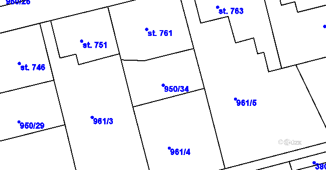 Parcela st. 950/34 v KÚ Jezbiny, Katastrální mapa
