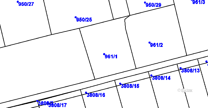 Parcela st. 961/1 v KÚ Jezbiny, Katastrální mapa