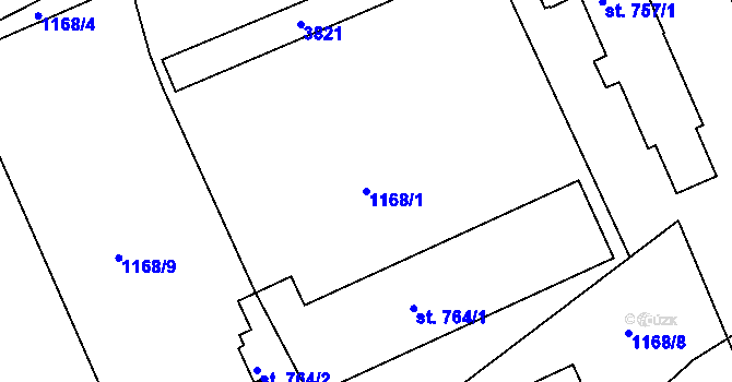 Parcela st. 1168/1 v KÚ Jezbiny, Katastrální mapa