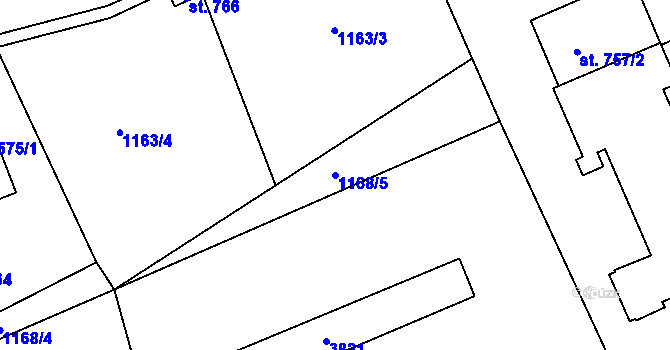 Parcela st. 1168/5 v KÚ Jezbiny, Katastrální mapa