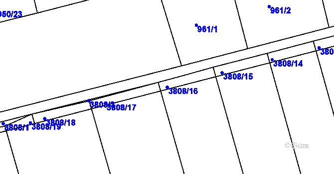 Parcela st. 3808/16 v KÚ Jezbiny, Katastrální mapa