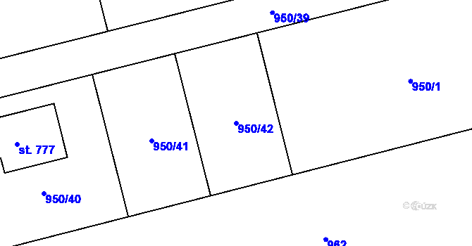 Parcela st. 950/42 v KÚ Jezbiny, Katastrální mapa