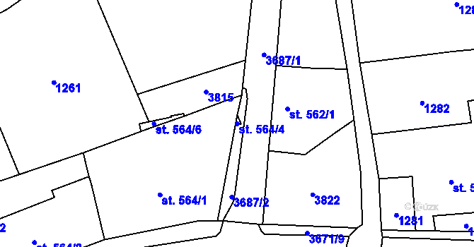 Parcela st. 564/4 v KÚ Jezbiny, Katastrální mapa