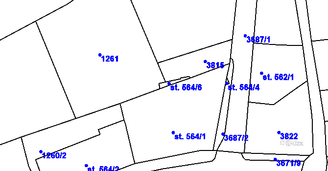 Parcela st. 564/5 v KÚ Jezbiny, Katastrální mapa