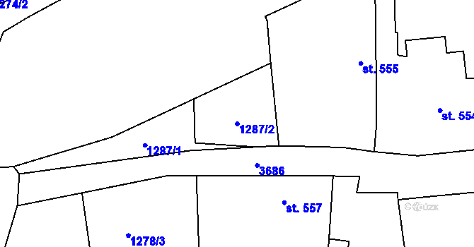 Parcela st. 1287/2 v KÚ Jezbiny, Katastrální mapa