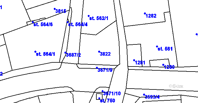 Parcela st. 3822 v KÚ Jezbiny, Katastrální mapa