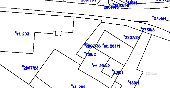 Parcela st. 2807/36 v KÚ Jaroměřice, Katastrální mapa
