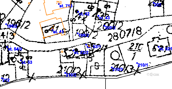 Parcela st. 52/1 v KÚ Jaroměřice, Katastrální mapa