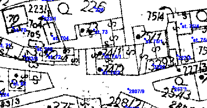 Parcela st. 74/1 v KÚ Jaroměřice, Katastrální mapa