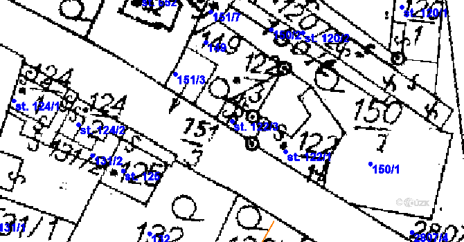 Parcela st. 122/3 v KÚ Jaroměřice, Katastrální mapa