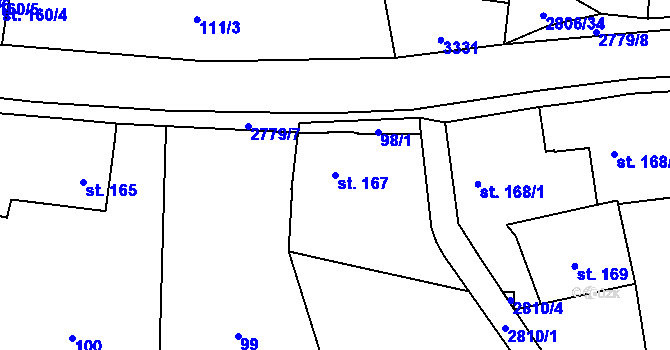 Parcela st. 167 v KÚ Jaroměřice, Katastrální mapa
