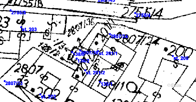 Parcela st. 201/1 v KÚ Jaroměřice, Katastrální mapa