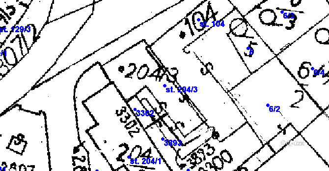 Parcela st. 204/3 v KÚ Jaroměřice, Katastrální mapa