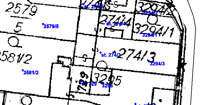 Parcela st. 274/3 v KÚ Jaroměřice, Katastrální mapa