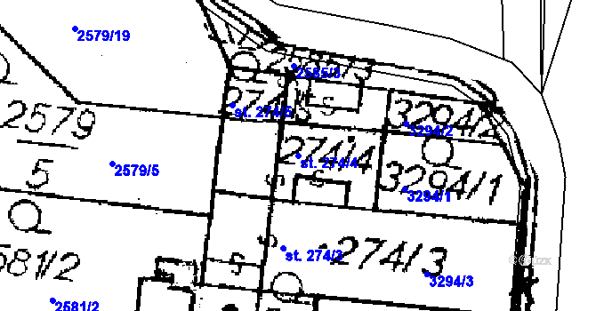 Parcela st. 274/4 v KÚ Jaroměřice, Katastrální mapa