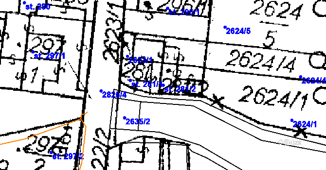 Parcela st. 281/2 v KÚ Jaroměřice, Katastrální mapa