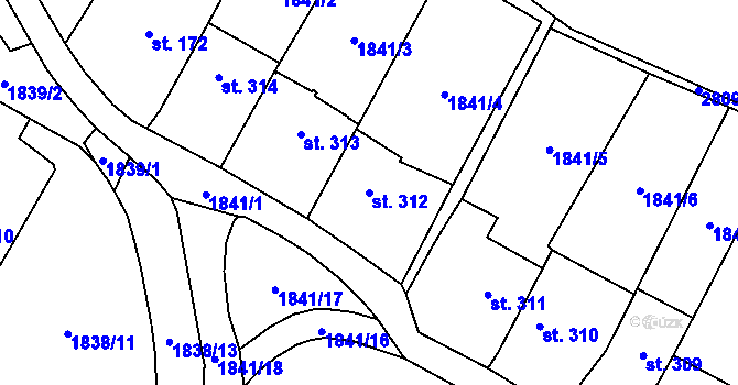 Parcela st. 312 v KÚ Jaroměřice, Katastrální mapa