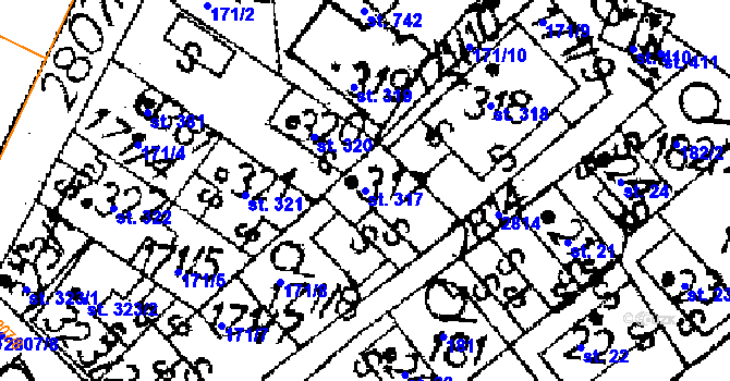 Parcela st. 317 v KÚ Jaroměřice, Katastrální mapa