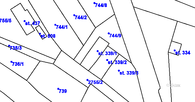 Parcela st. 339/1 v KÚ Jaroměřice, Katastrální mapa