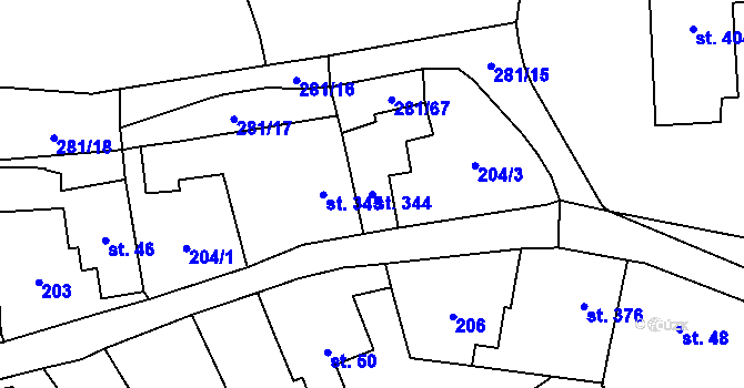 Parcela st. 344 v KÚ Jaroměřice, Katastrální mapa