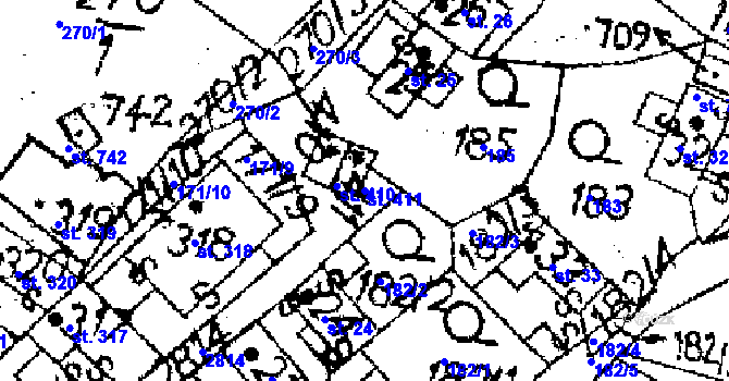 Parcela st. 411 v KÚ Jaroměřice, Katastrální mapa