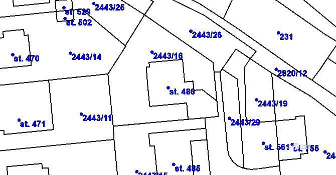 Parcela st. 486 v KÚ Jaroměřice, Katastrální mapa