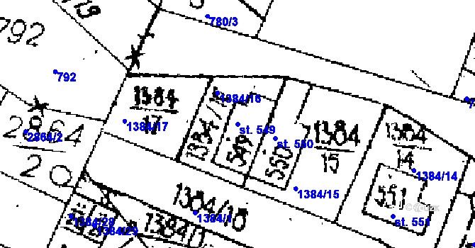 Parcela st. 549 v KÚ Jaroměřice, Katastrální mapa