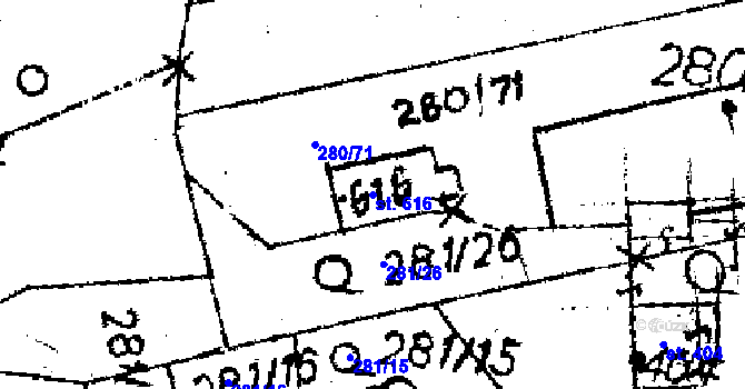 Parcela st. 616 v KÚ Jaroměřice, Katastrální mapa